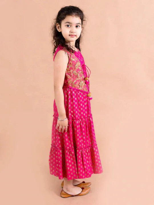 Girls Magenta Ethnic Motifs Maxi Dress - Ps Peaches