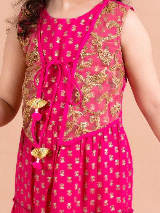 Girls Magenta Ethnic Motifs Maxi Dress - Ps Peaches