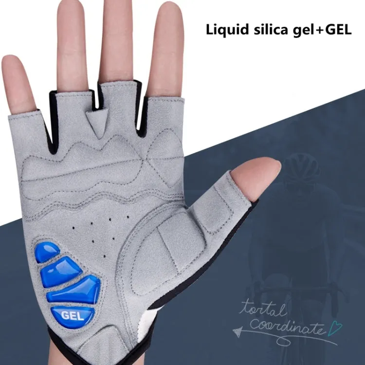 GIYO S-14 Bicycle Half Finger Gloves GEL Shock Absorbing Palm Pad Gloves, Size: L(Blue)