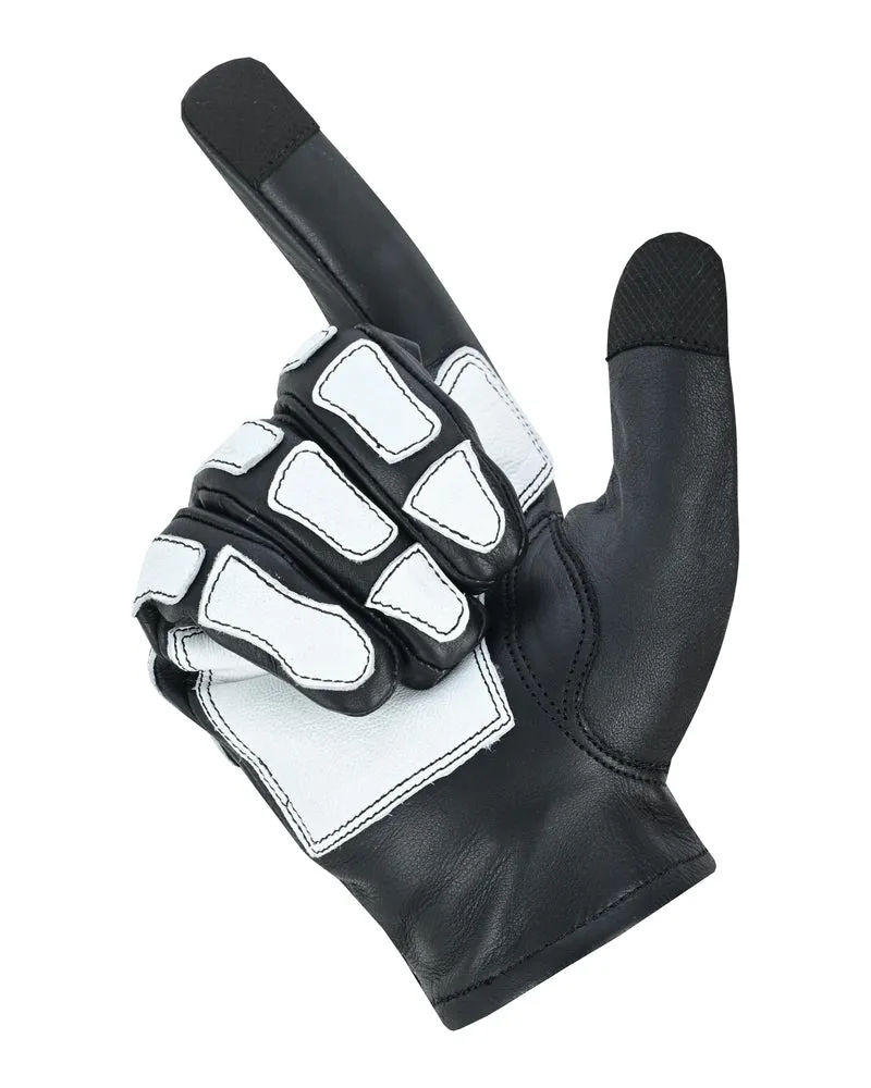 Glow Bones Black and White Leather Skeleton Glove