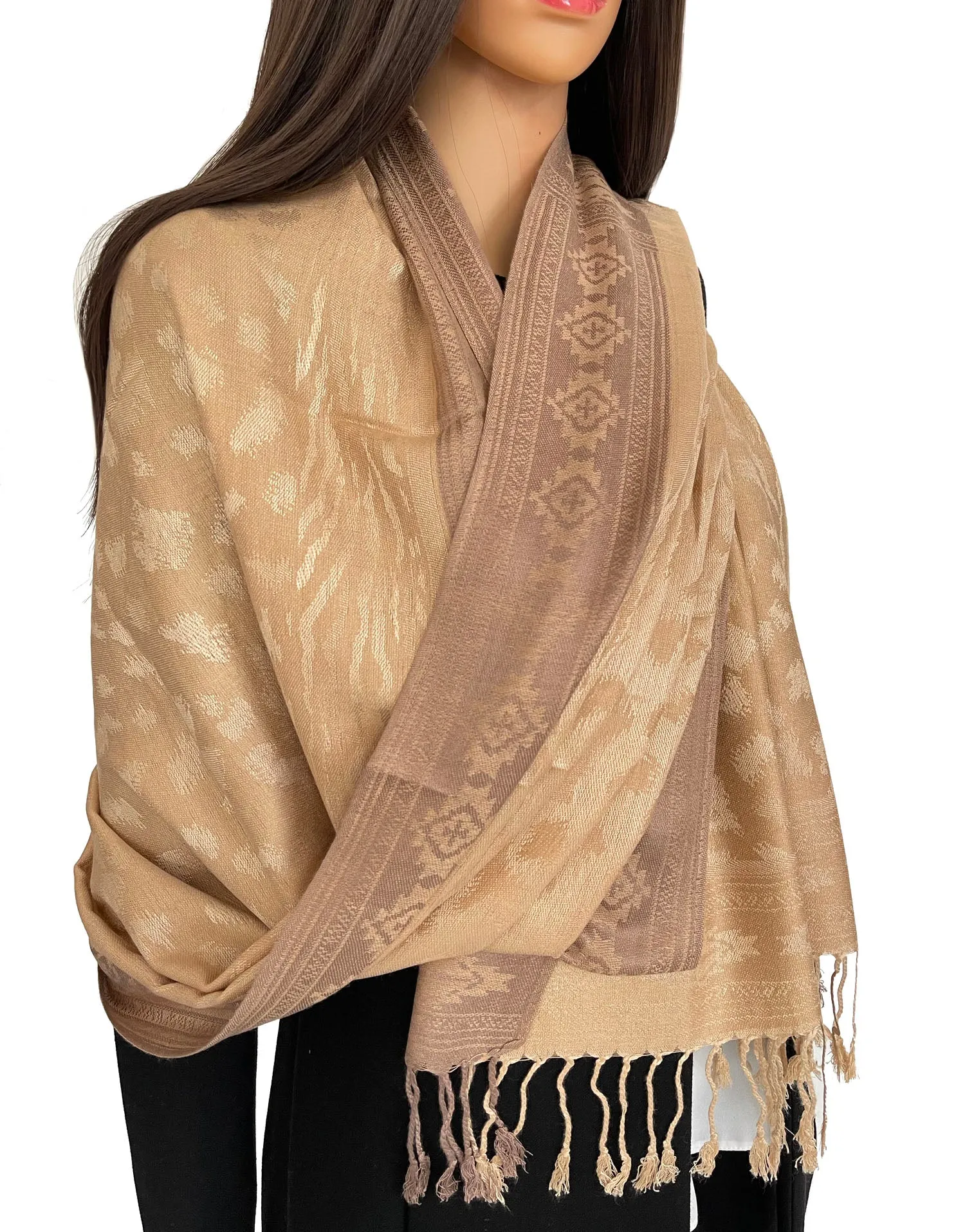 GOLD ANIMAL PRINT REVERSIBLE PASHMINA SHAWL SCARF