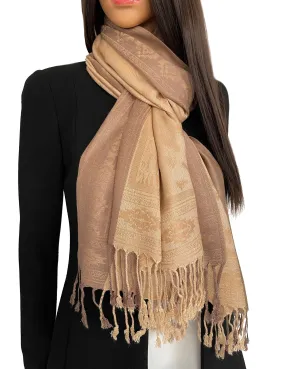 GOLD ANIMAL PRINT REVERSIBLE PASHMINA SHAWL SCARF