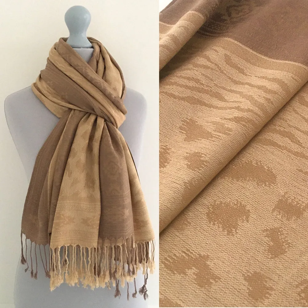 GOLD ANIMAL PRINT REVERSIBLE PASHMINA SHAWL SCARF