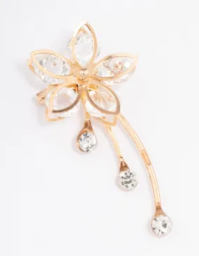 Gold Diamante Flower Brooch