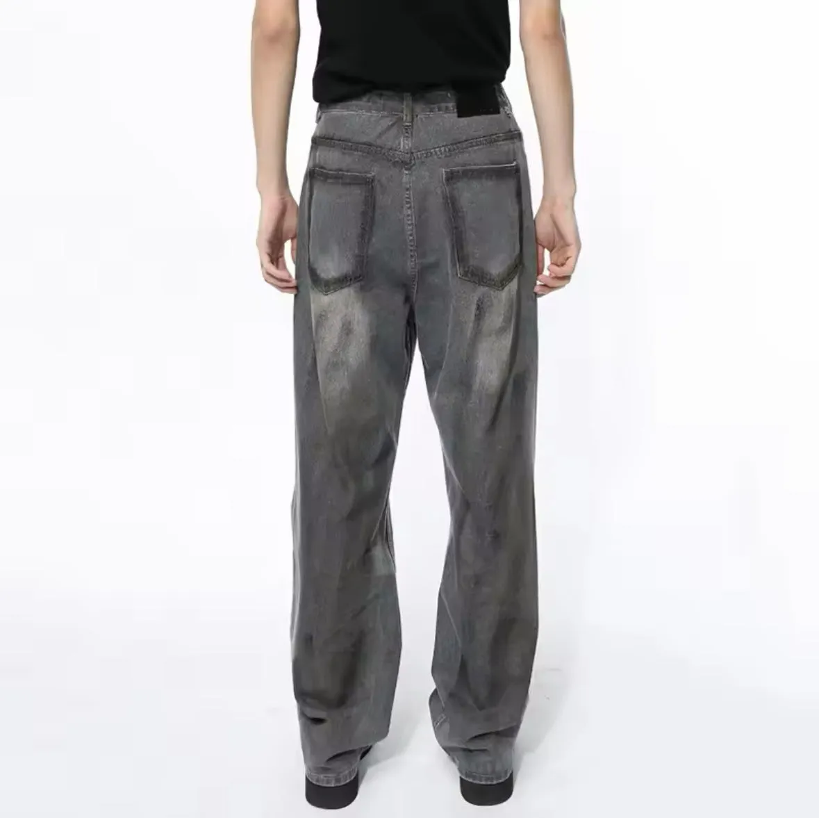 Gray Paint Stroke Wide Leg Jeans