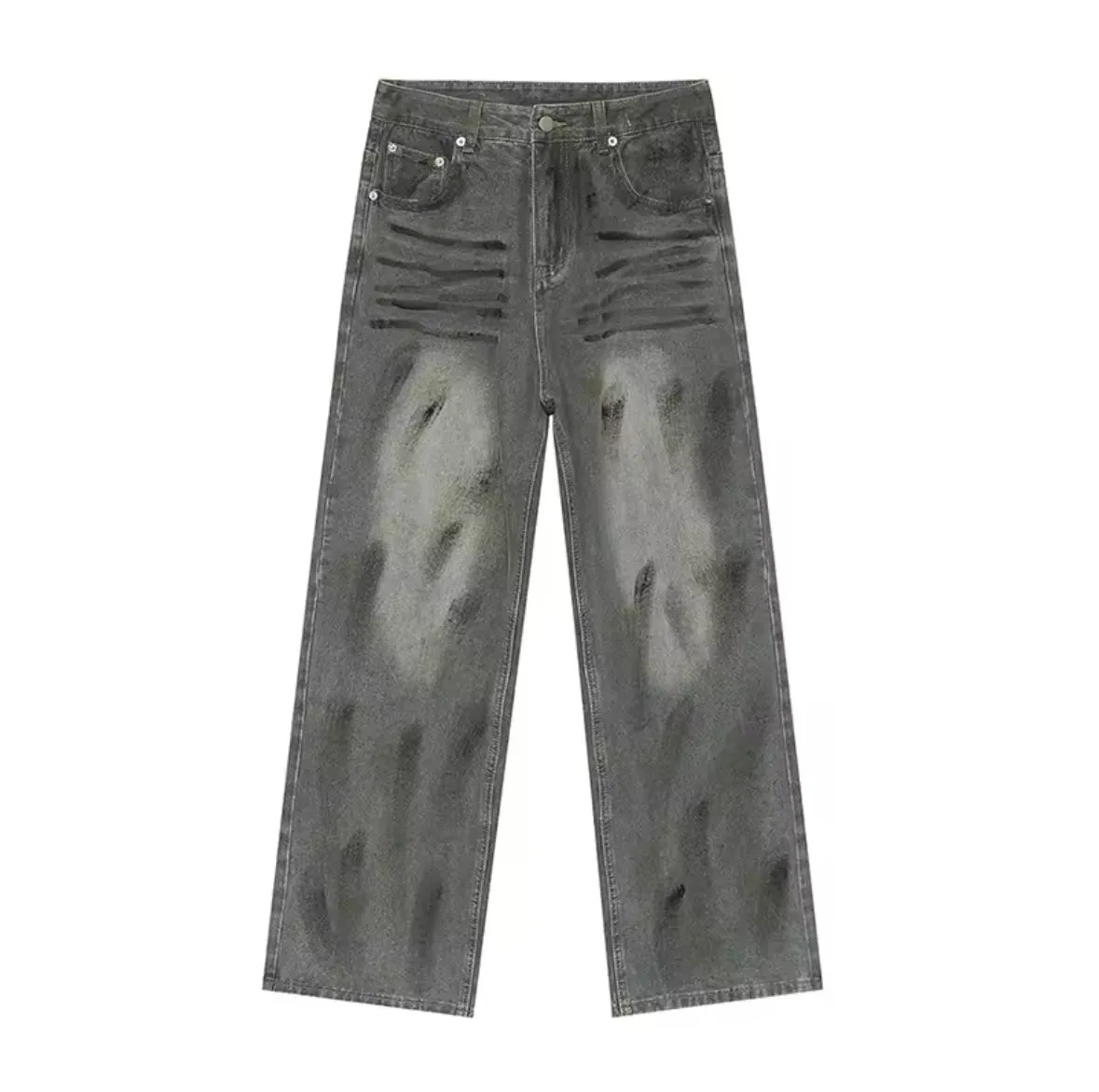 Gray Paint Stroke Wide Leg Jeans