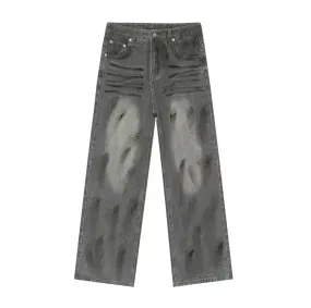 Gray Paint Stroke Wide Leg Jeans