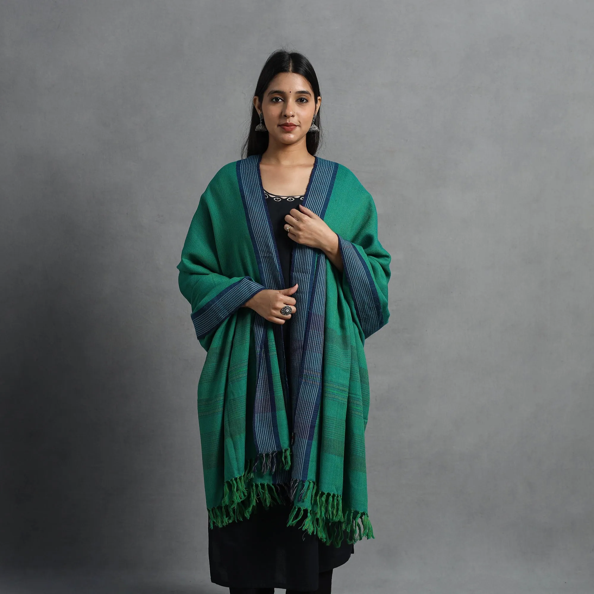 Green - Kumaun Handwoven Pure Merino Wool Shawl for Women 44