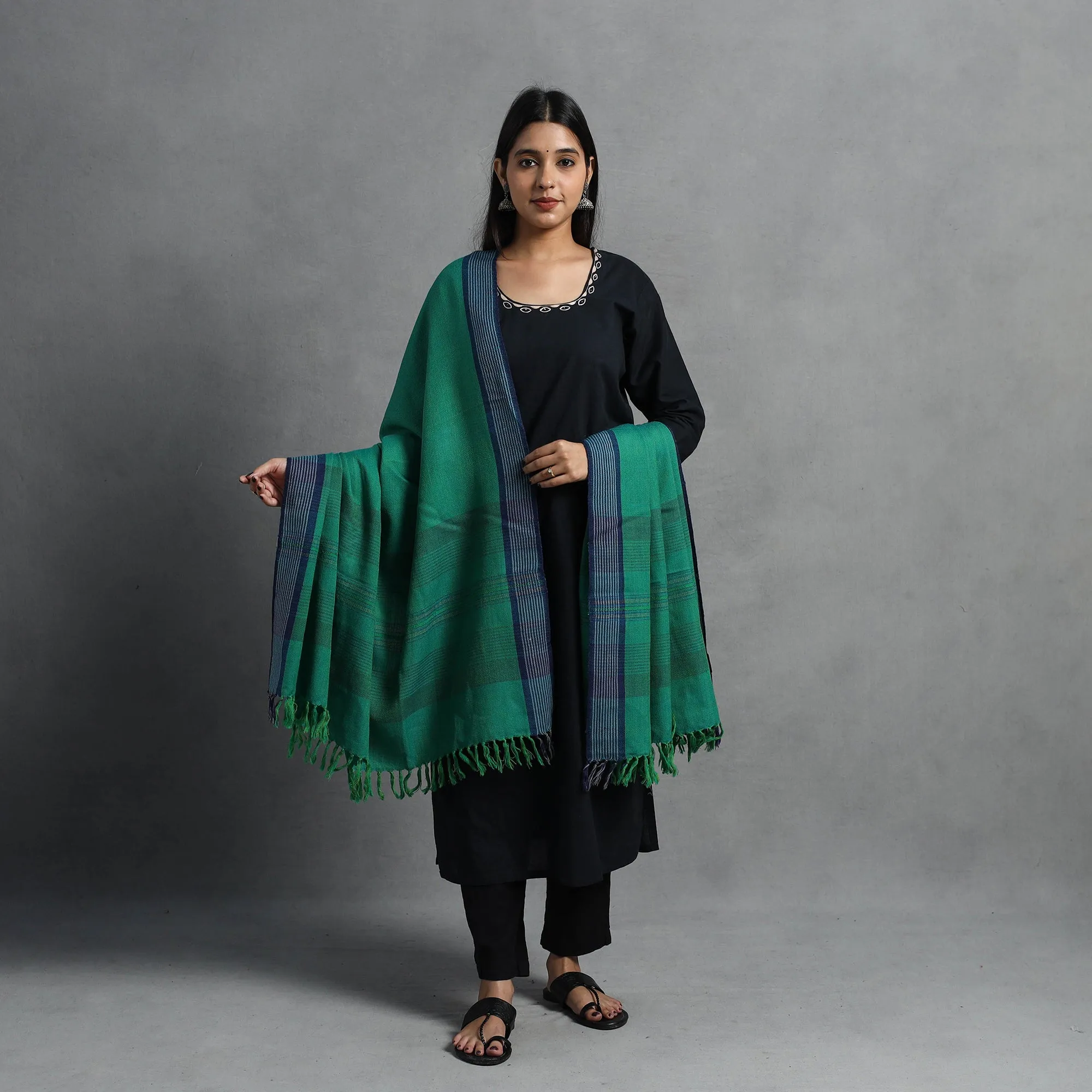 Green - Kumaun Handwoven Pure Merino Wool Shawl for Women 44