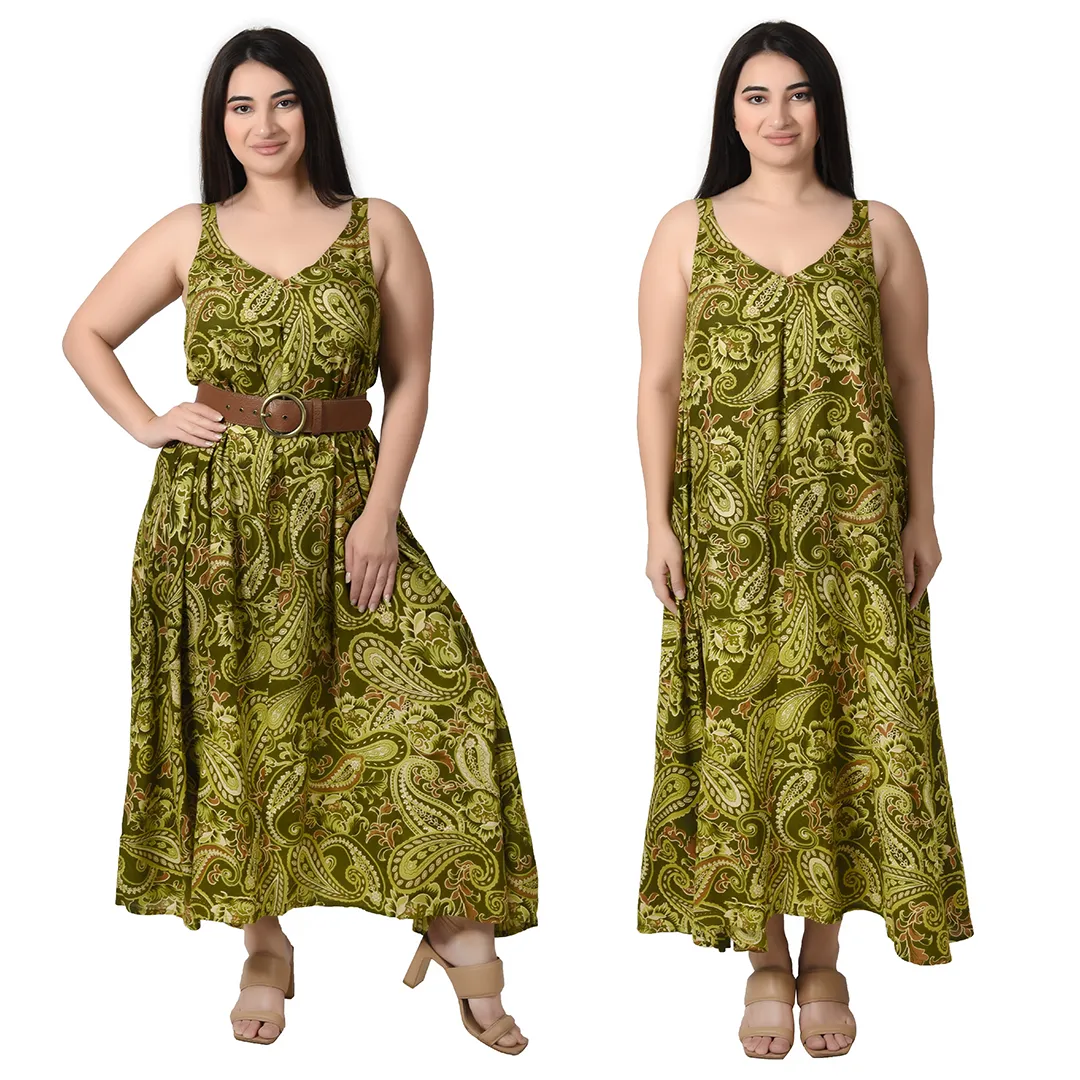 Green paisley Maxi Dress Size 14-30 SM7