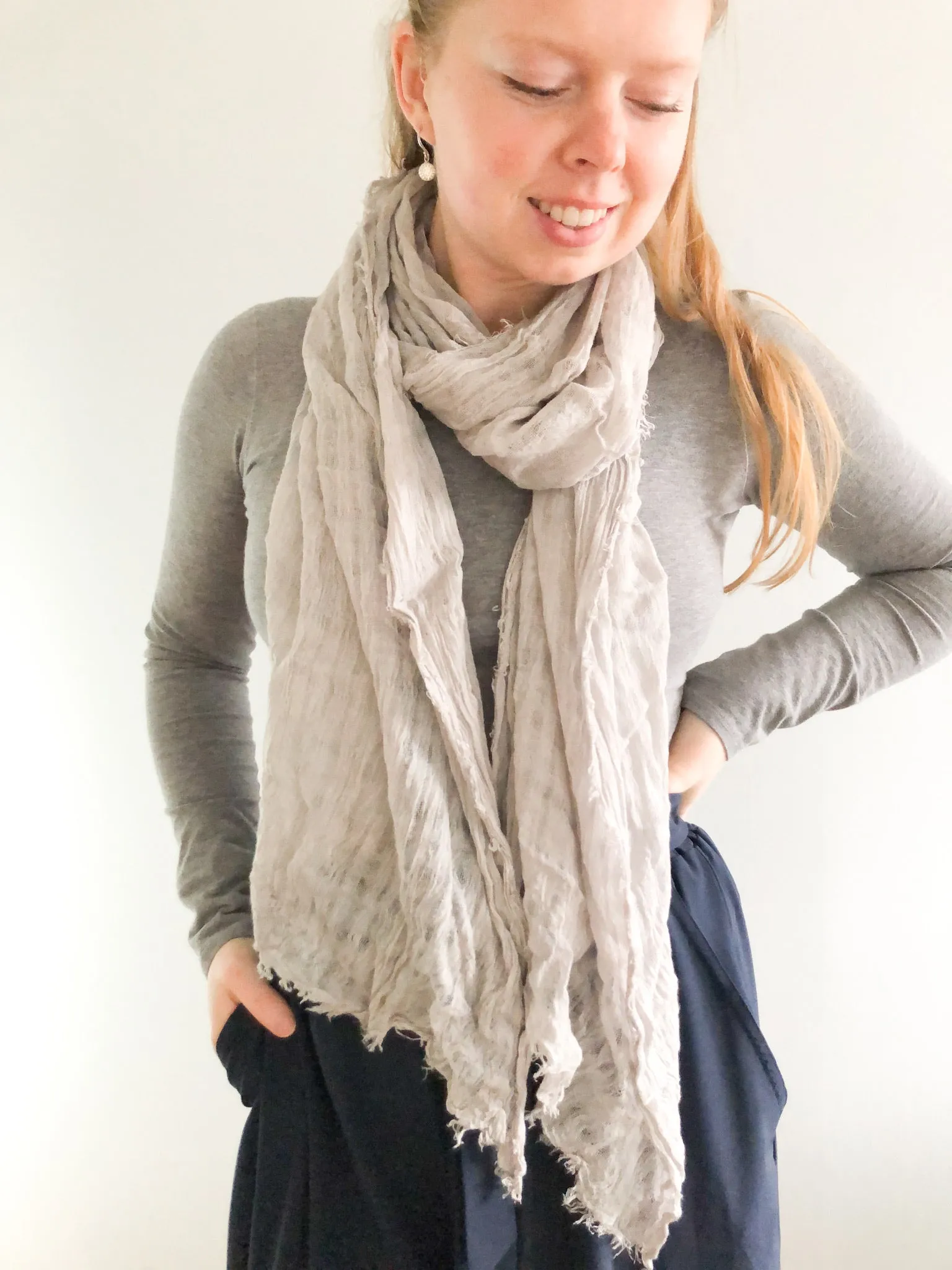 Grey Distressed Soft Gauzy Muslin Scarf Sarong