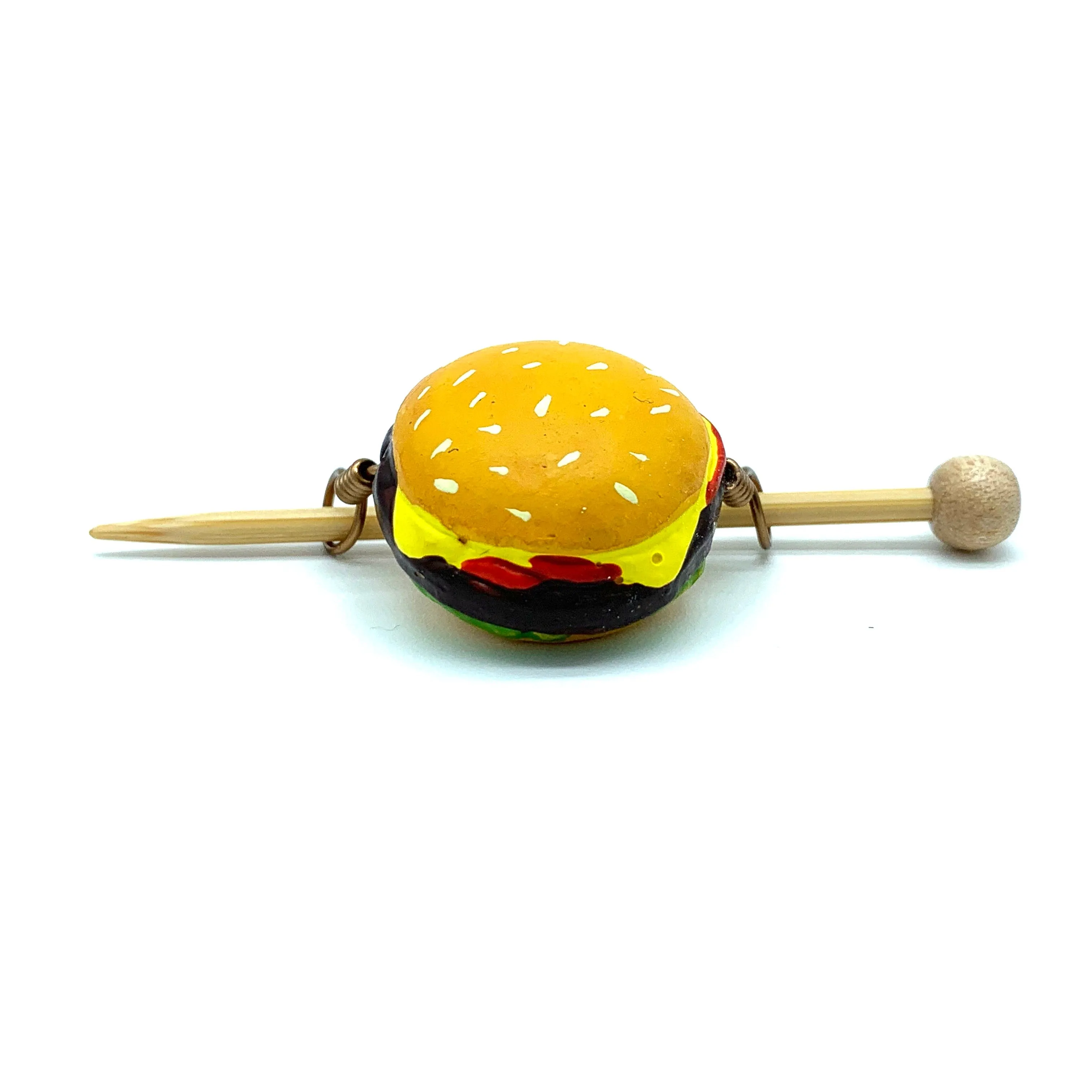 Hand Painted Ceramic Shawl Pin ~ Cheeseburger