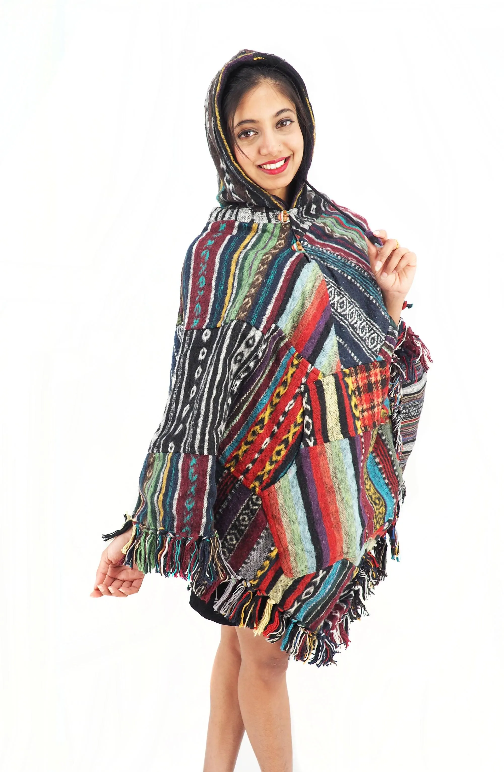 Handmade Hand Loomed Cotton Poncho OS Unisex