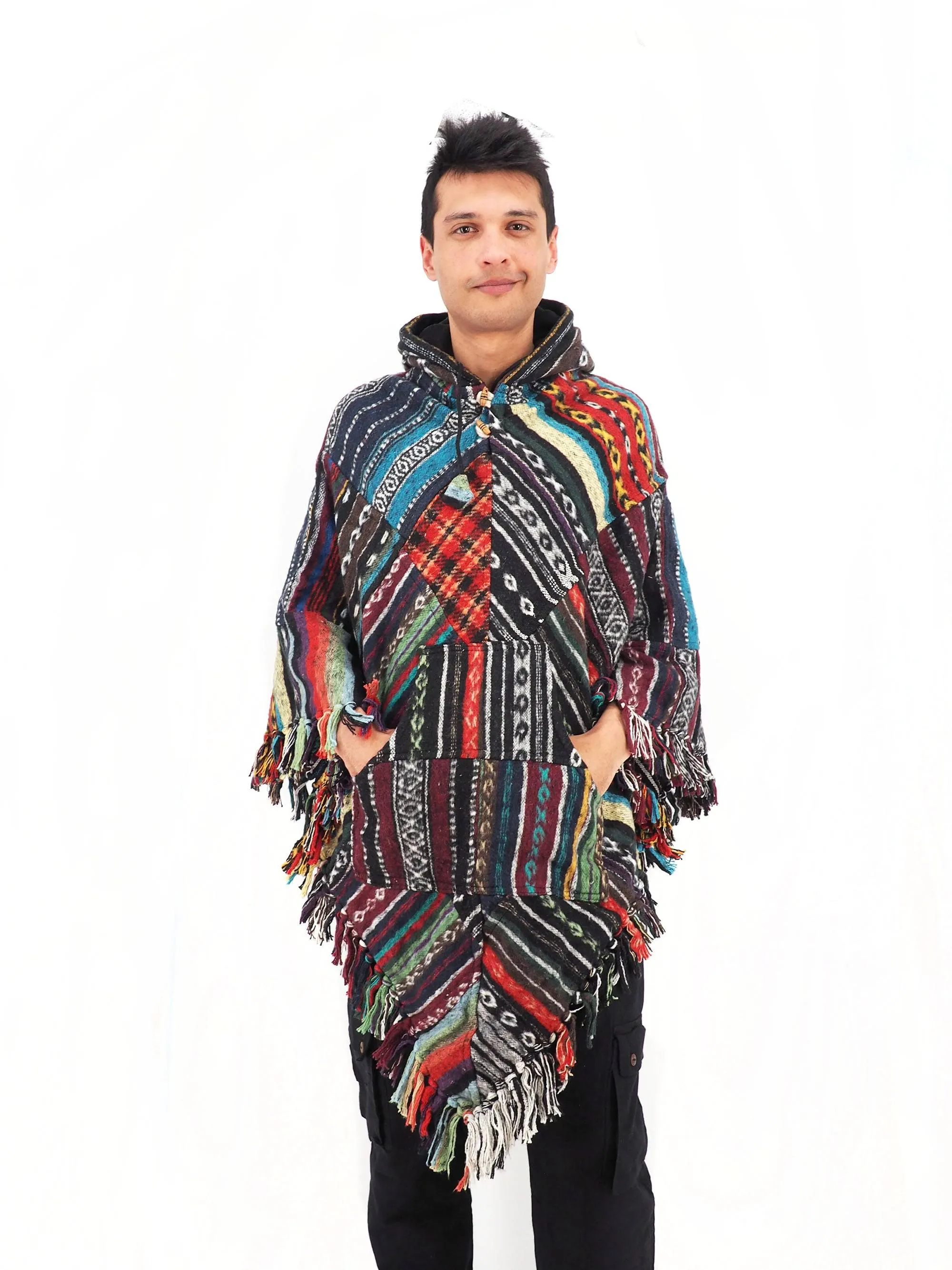 Handmade Hand Loomed Cotton Poncho OS Unisex