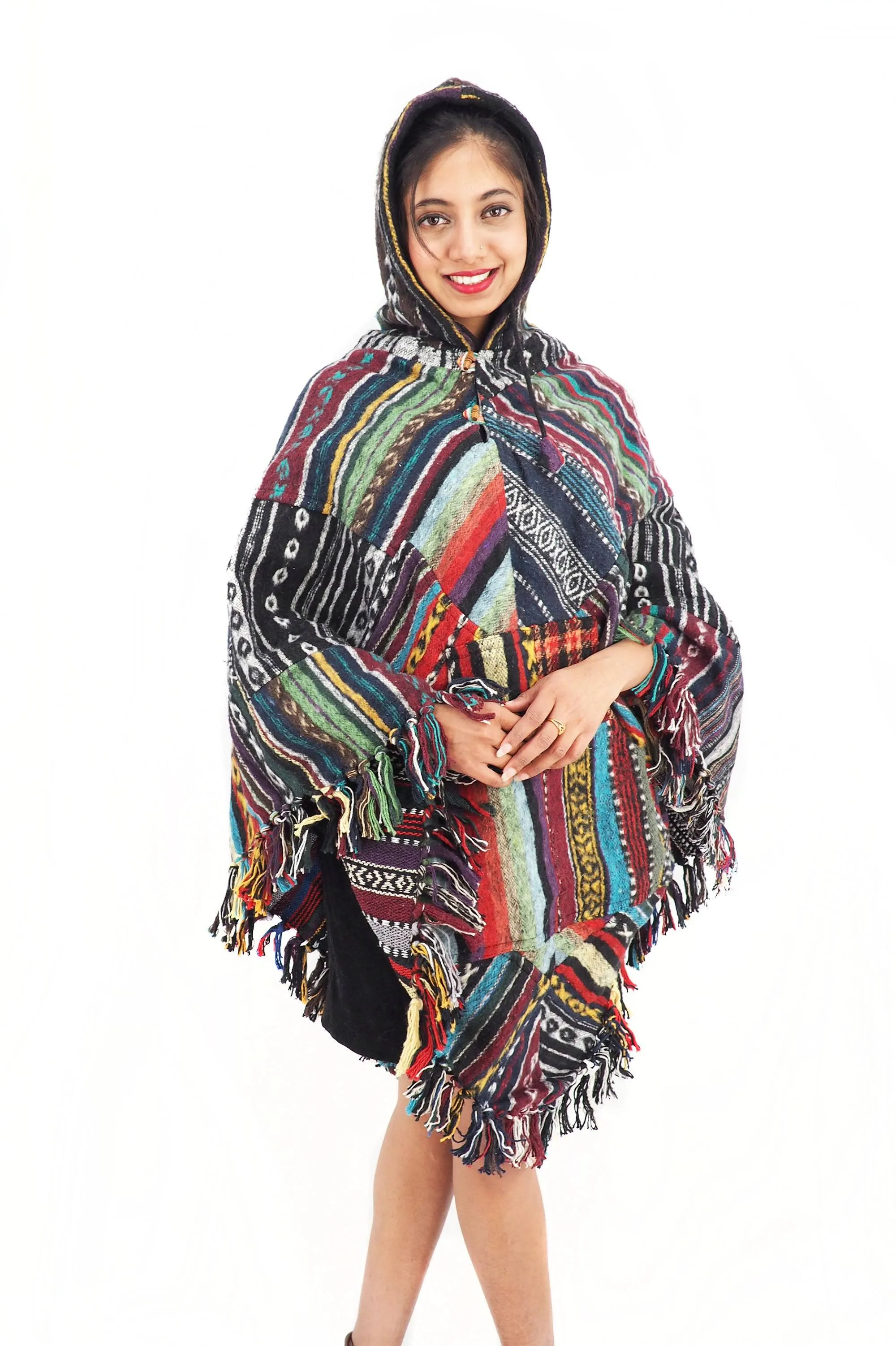 Handmade Hand Loomed Cotton Poncho OS Unisex