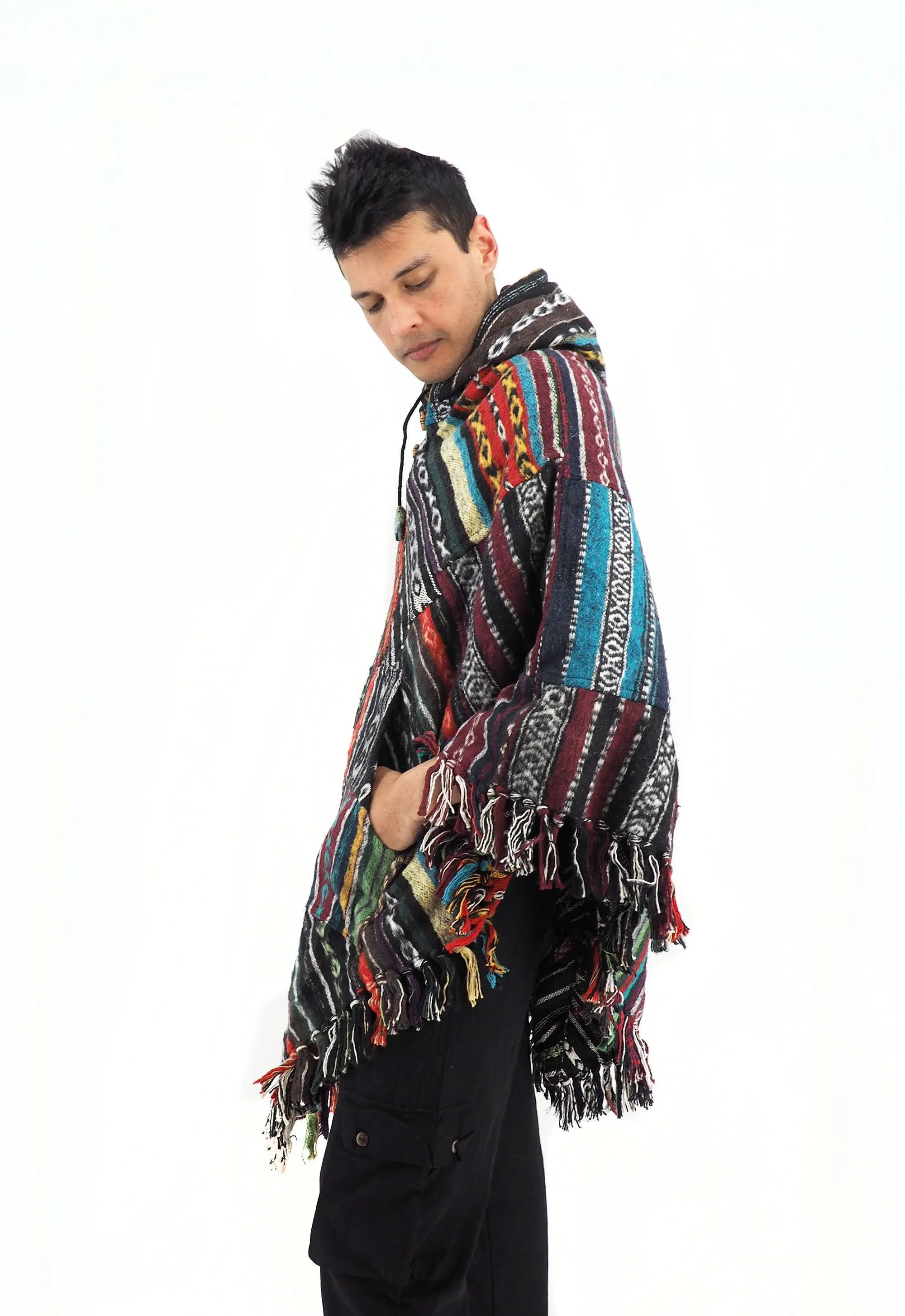 Handmade Hand Loomed Cotton Poncho OS Unisex