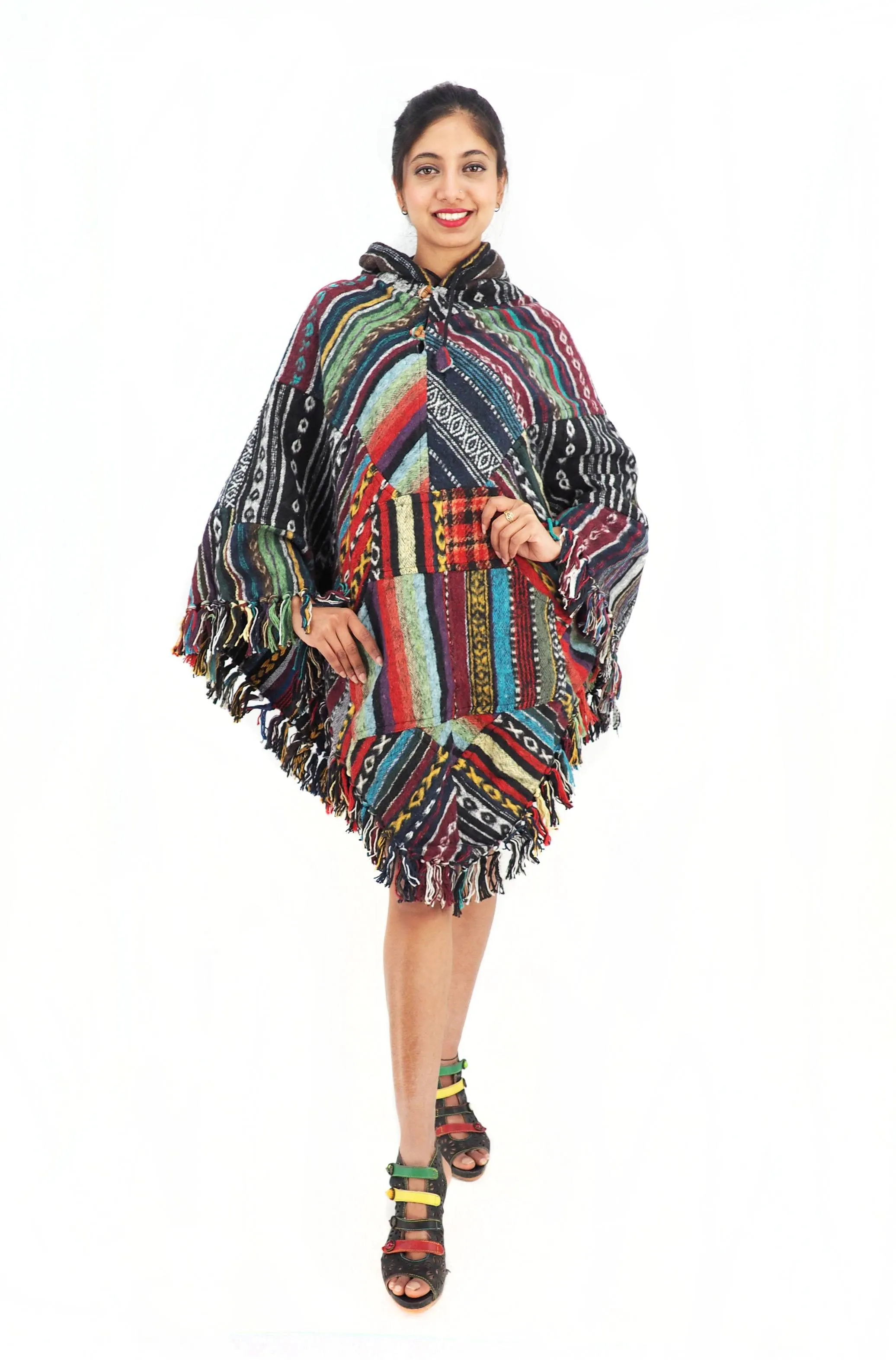 Handmade Hand Loomed Cotton Poncho OS Unisex