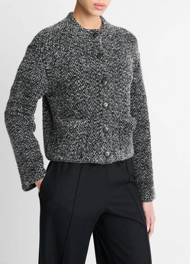 HERRINGBONE WOOL-BLEND CARDI JACKET