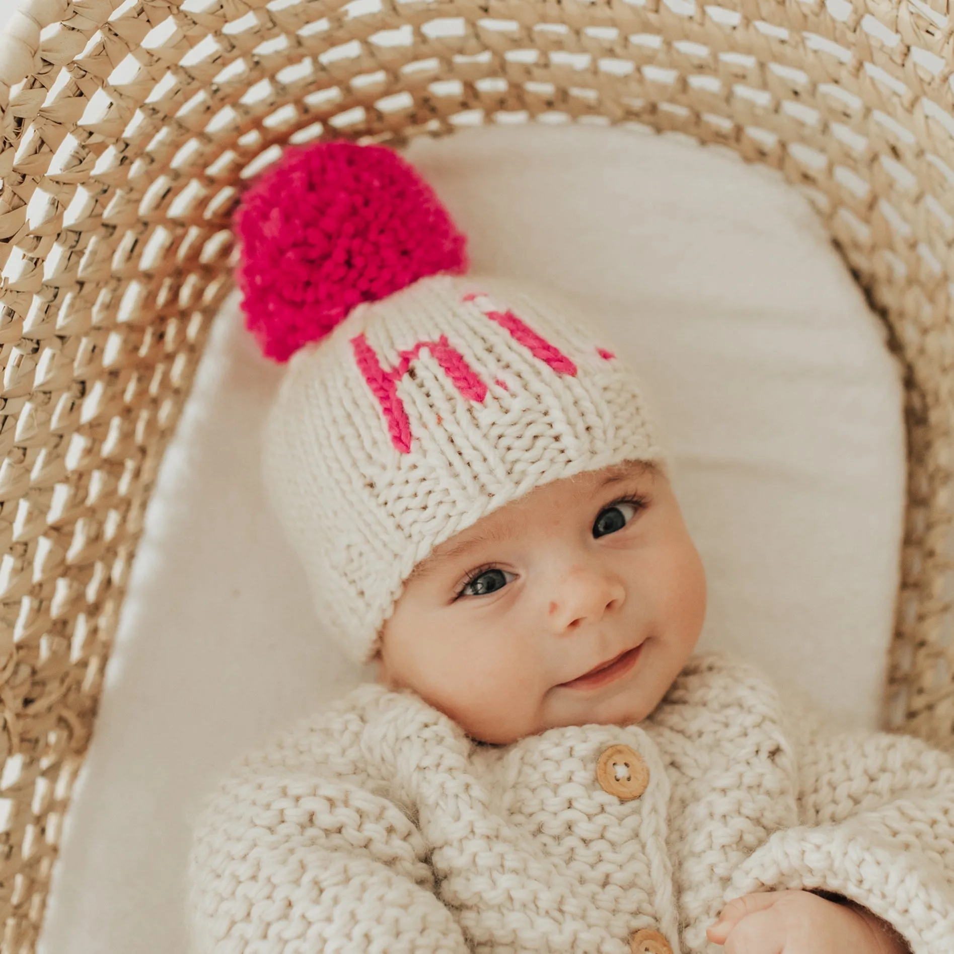 hi. Neon Pink Hand Knit Beanie Hat