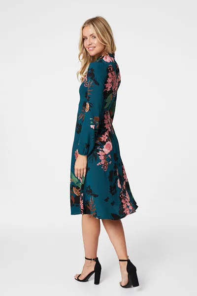 High Collar Floral Dress