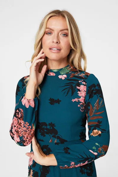 High Collar Floral Dress