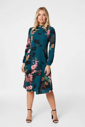 High Collar Floral Dress