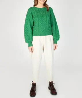 Honeysuckle Cropped Aran Sweater Green Marl