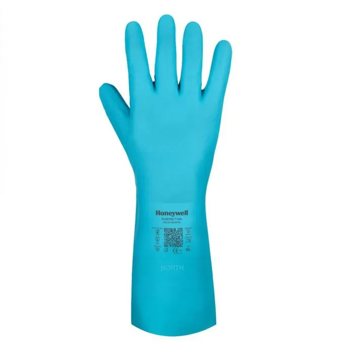 Honeywell Flextril 33-3765E/8M Nitrile Chemical Gloves, 231 Supported, A3/C Cut Resistant, Angel Blue/Green, 8 - Medium, Pack of 12