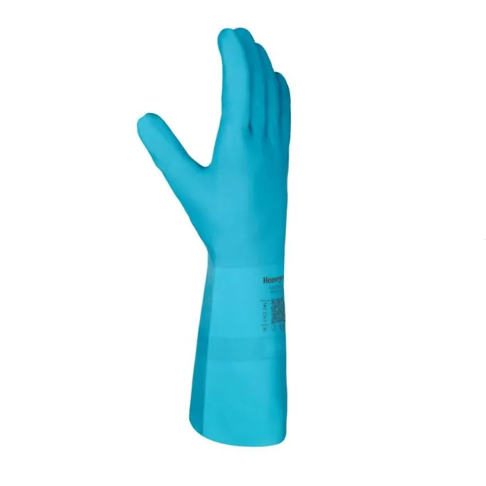 Honeywell Flextril 33-3765E/8M Nitrile Chemical Gloves, 231 Supported, A3/C Cut Resistant, Angel Blue/Green, 8 - Medium, Pack of 12