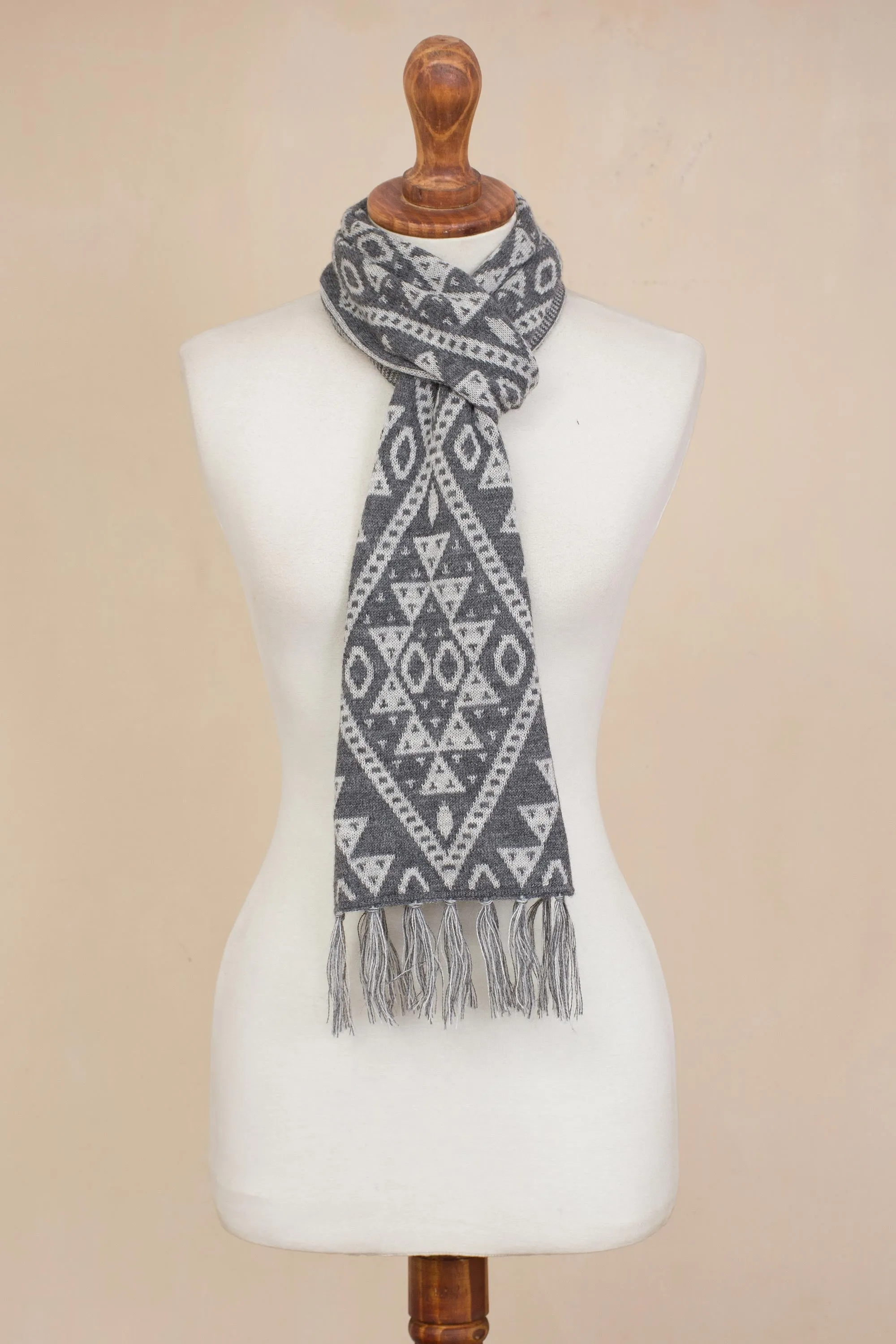 Inca Slate Alpaca Blend Wrap Scarf in Slate and White from Peru