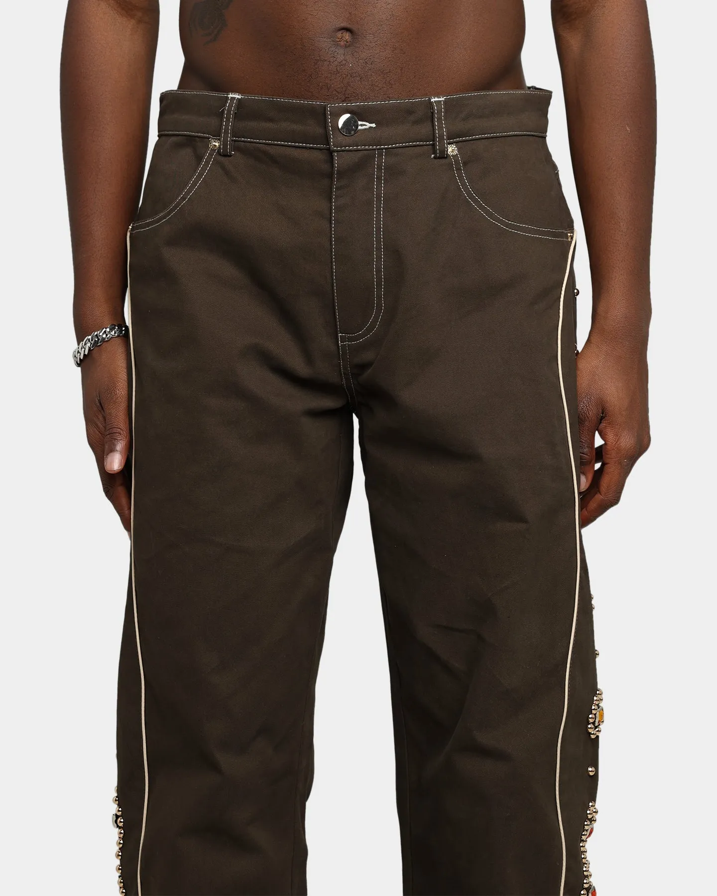 International Collective Bejewelled Cargo Pants Brown