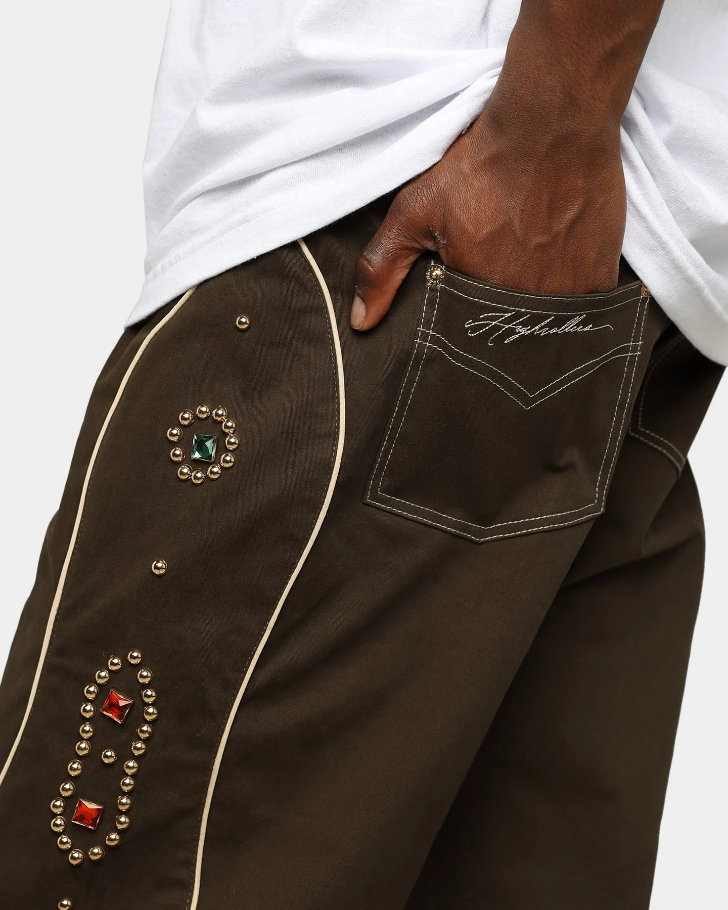 International Collective Bejewelled Cargo Pants Brown