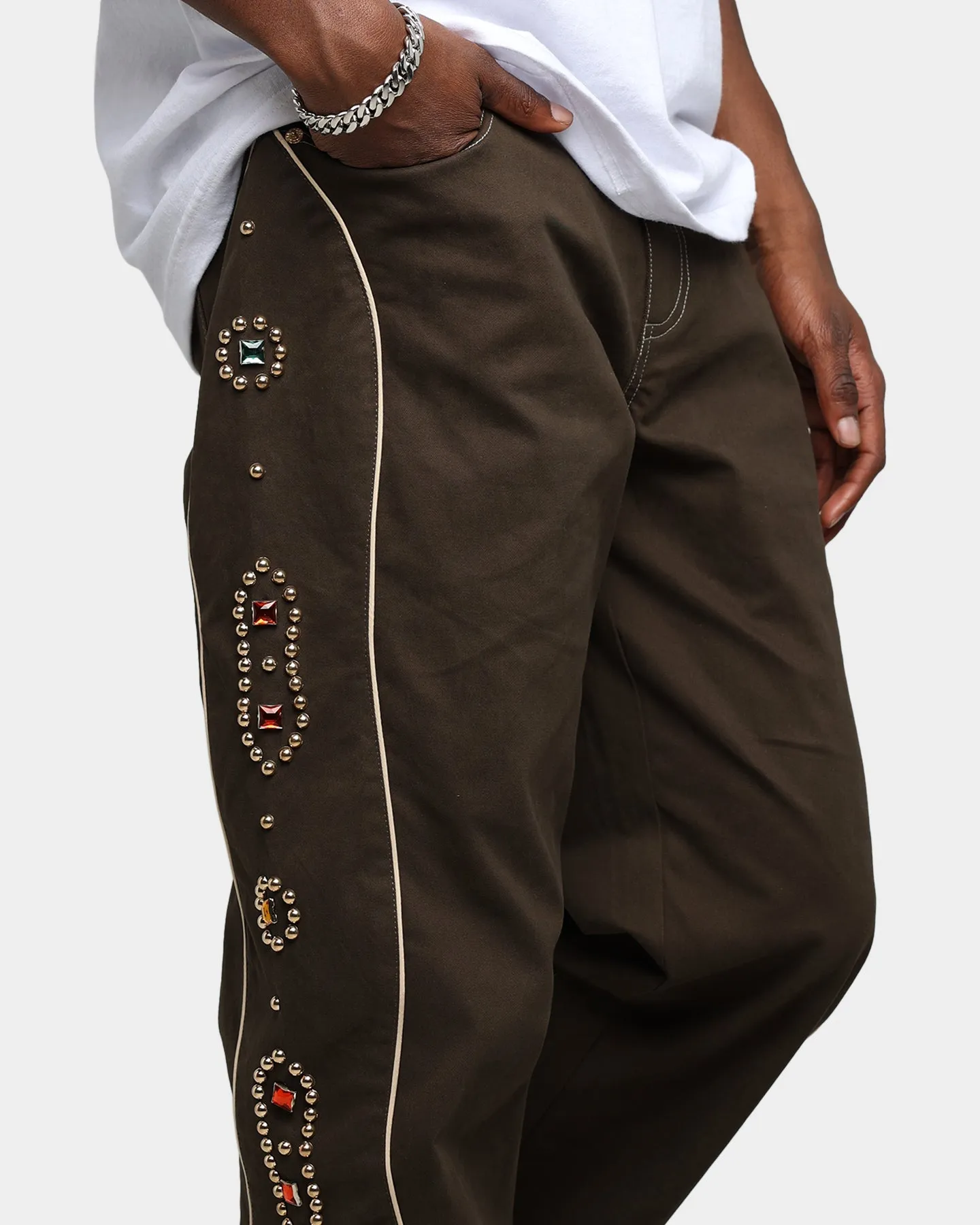 International Collective Bejewelled Cargo Pants Brown