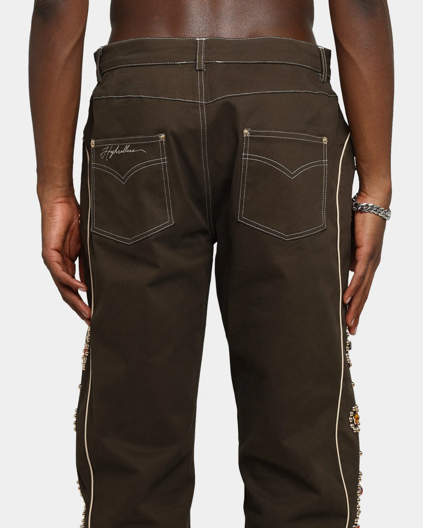 International Collective Bejewelled Cargo Pants Brown