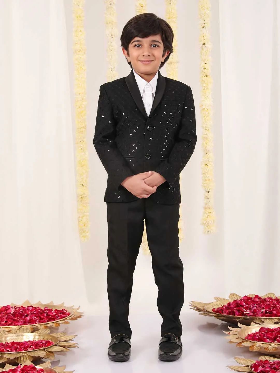 Jashvi Boy's Black Schiflli Blazer