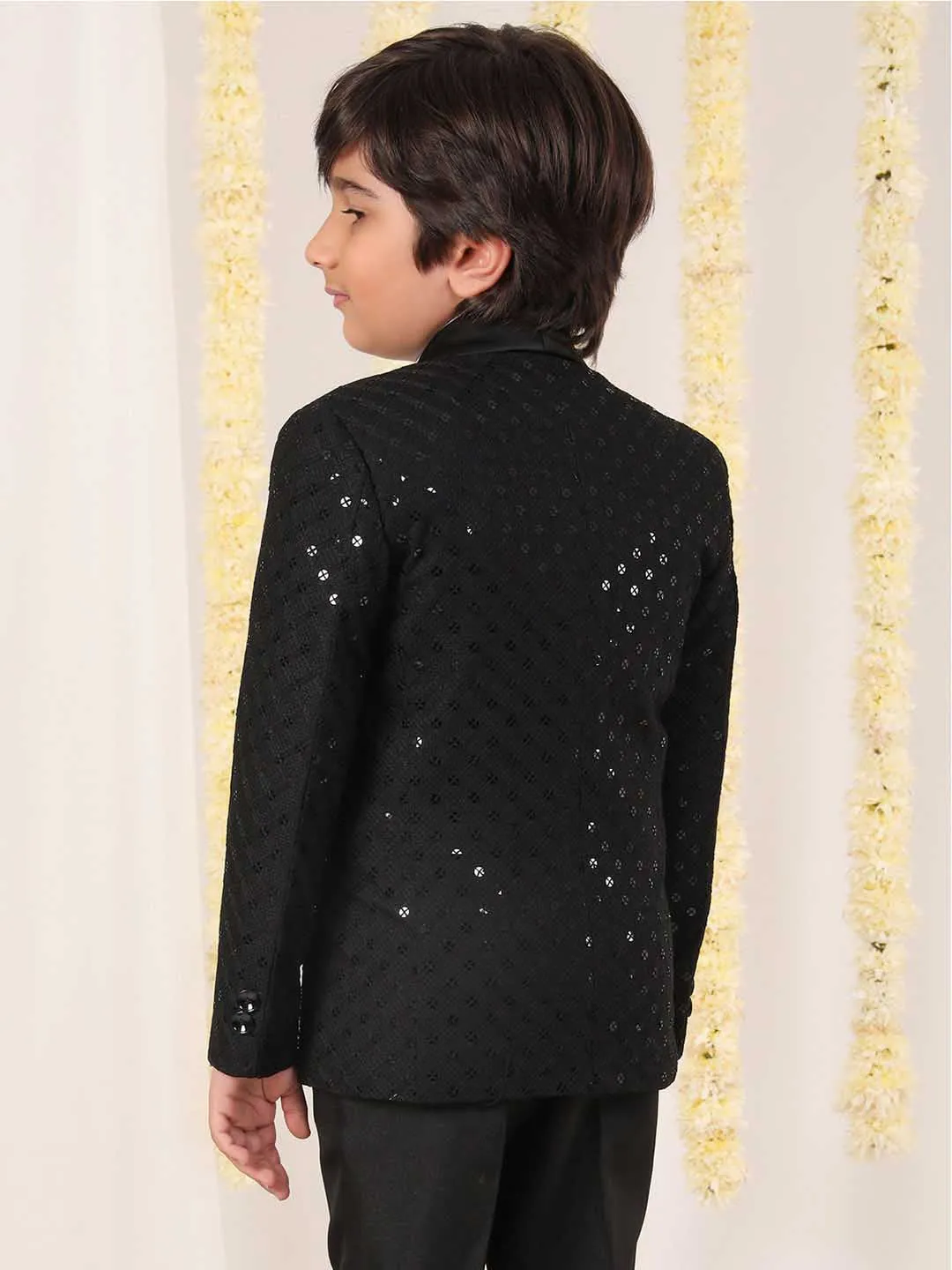 Jashvi Boy's Black Schiflli Blazer