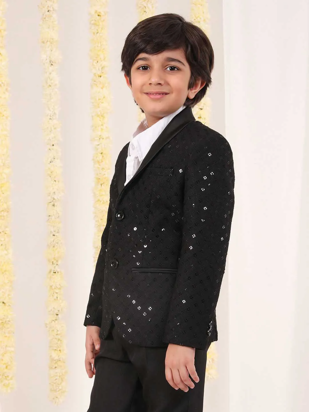 Jashvi Boy's Black Schiflli Blazer