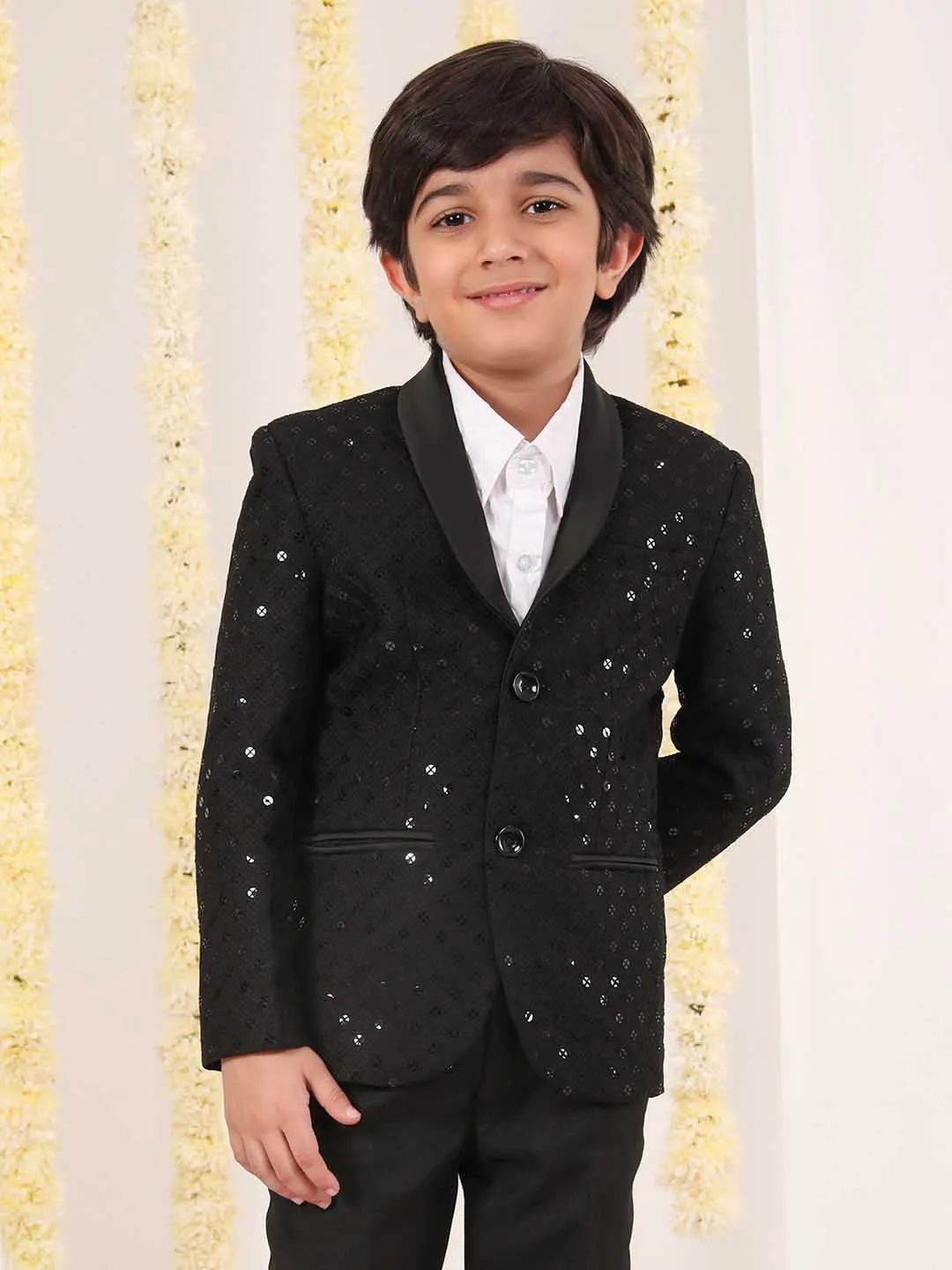 Jashvi Boy's Black Schiflli Blazer