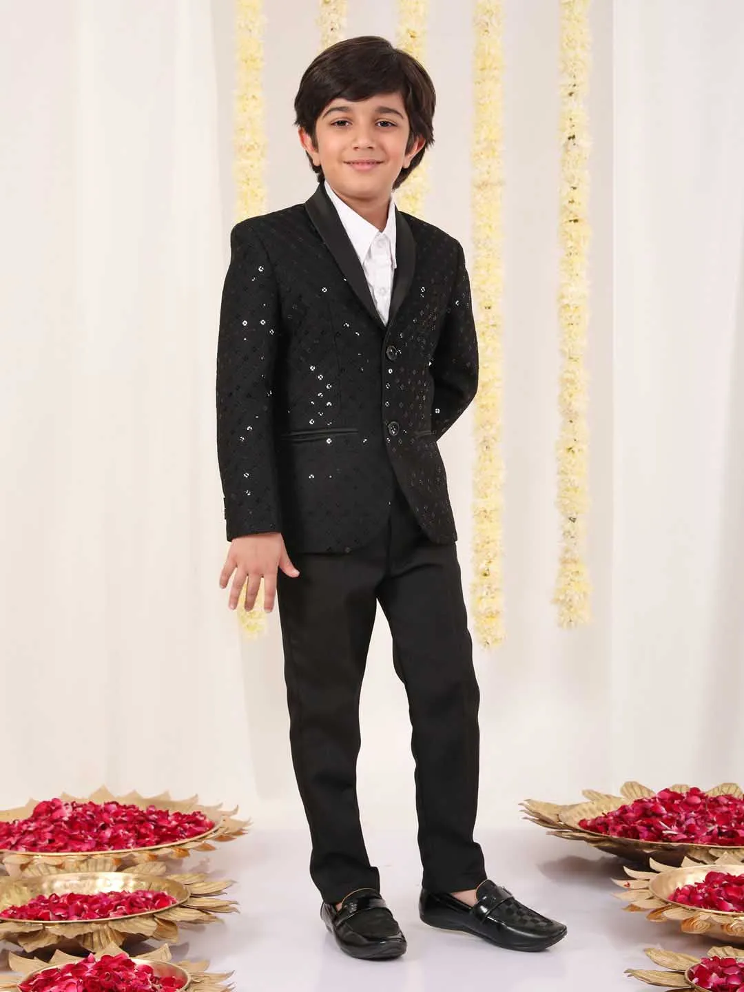 Jashvi Boy's Black Schiflli Blazer