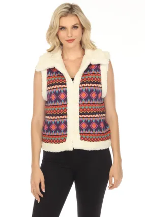 Johnny Was Yuya Sherpa Reversible Button Front Vest Boho Chic M67723