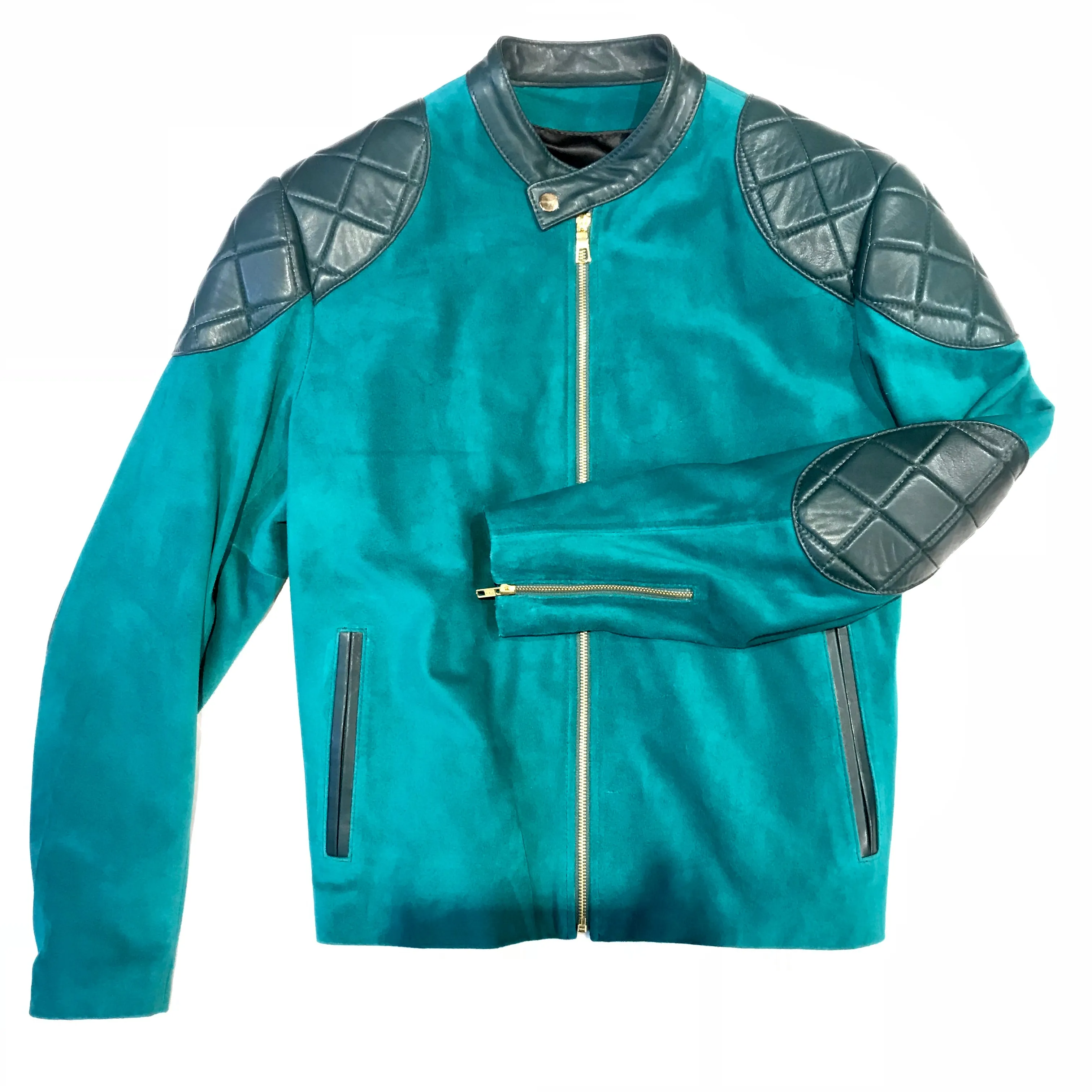 Kashani Turquoise Suede Chinese Collar Biker Jacket