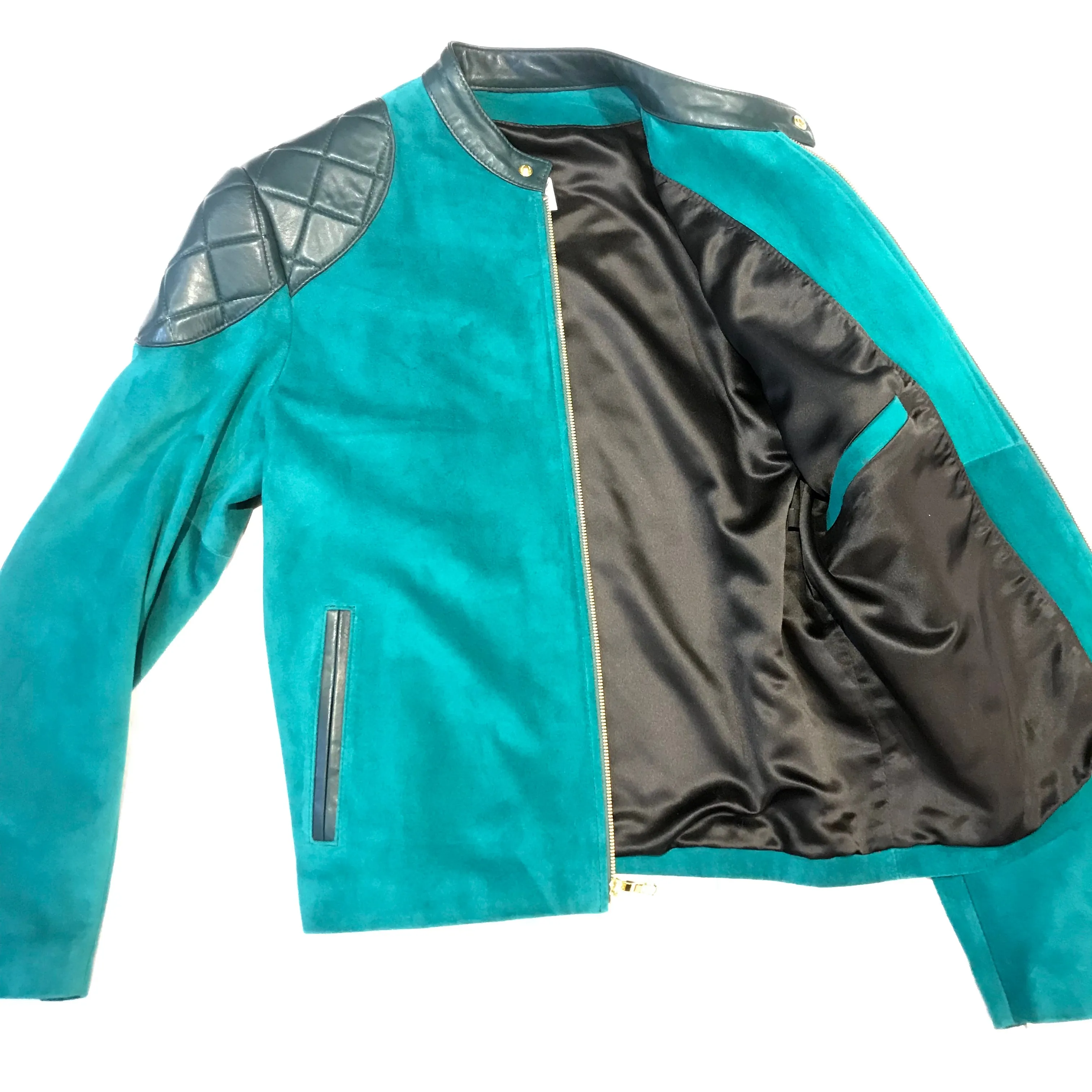 Kashani Turquoise Suede Chinese Collar Biker Jacket