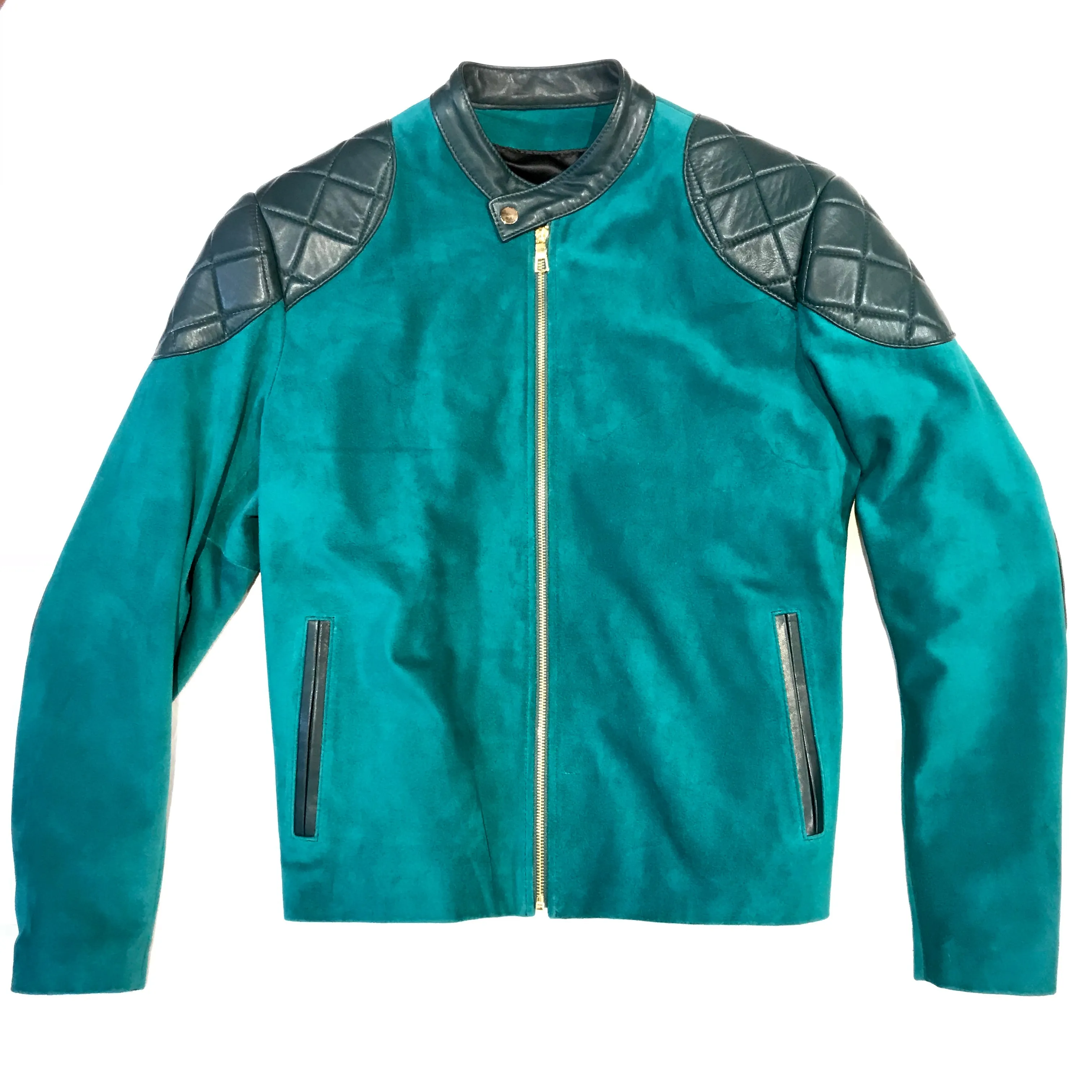 Kashani Turquoise Suede Chinese Collar Biker Jacket