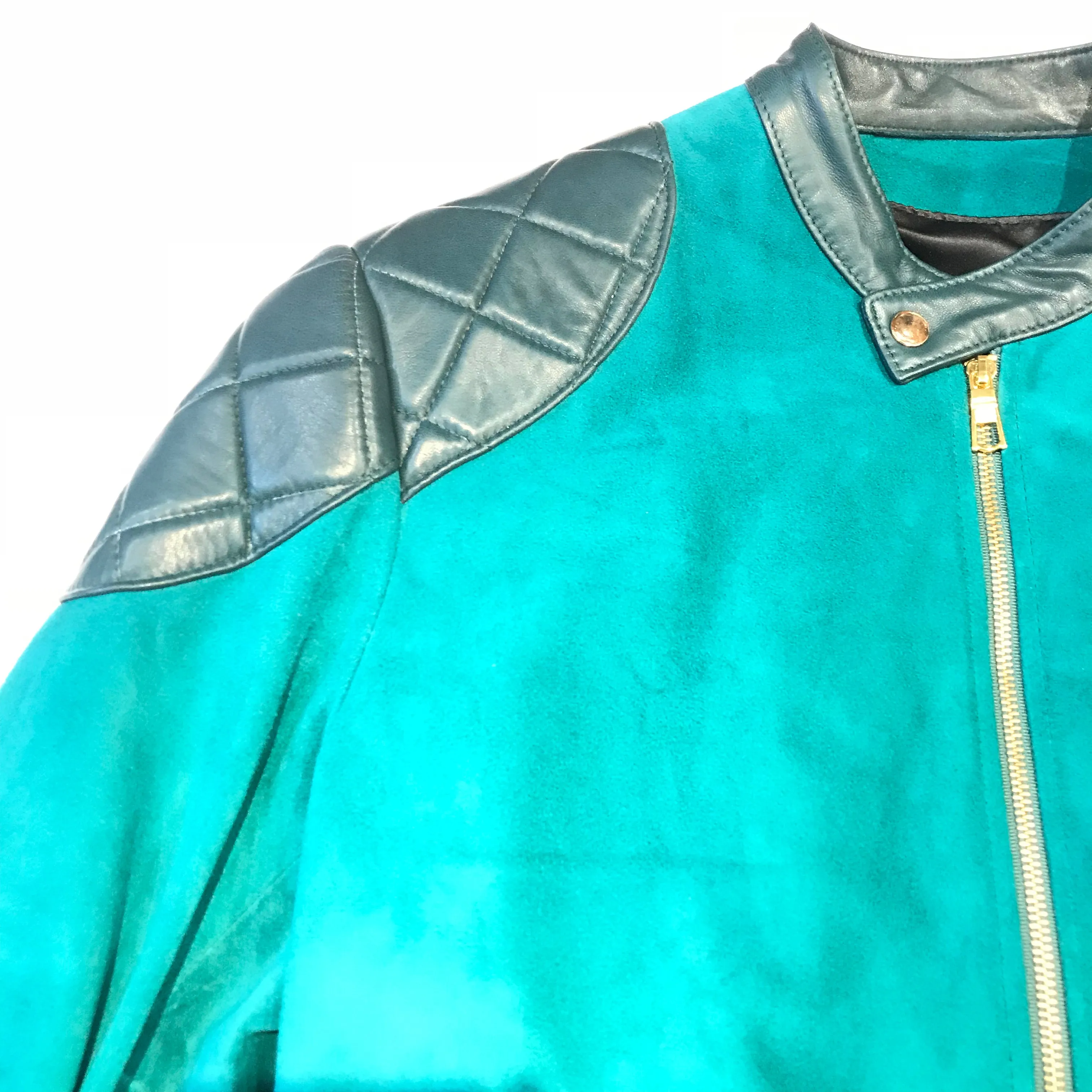 Kashani Turquoise Suede Chinese Collar Biker Jacket