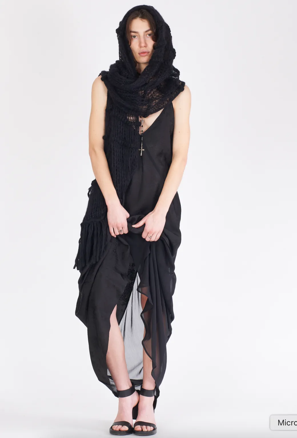 Knit Fringe Ends Scarf - Black