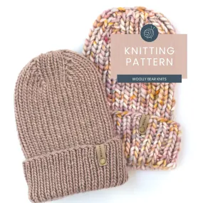 KNITTING PATTERN: Wildwood Beanie, Easy Ribbed Hat Knitting Pattern for Super Bulky and Bulky Yarn