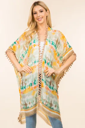 KP-0001 multi color kimono with pompom