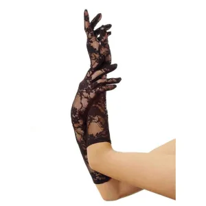 Lace Elbow Length Gloves - Black