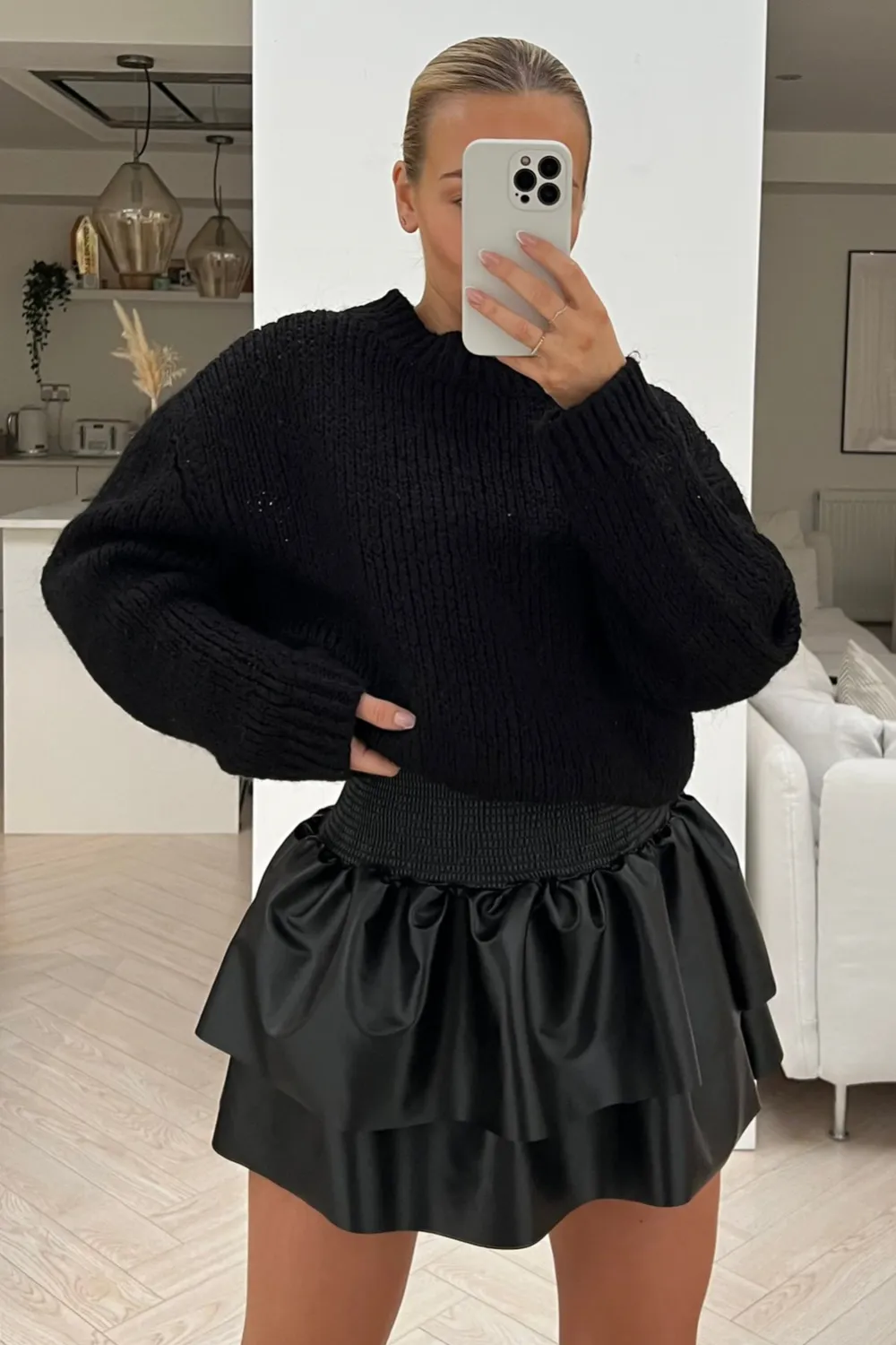 Lara black Pu frill skirt