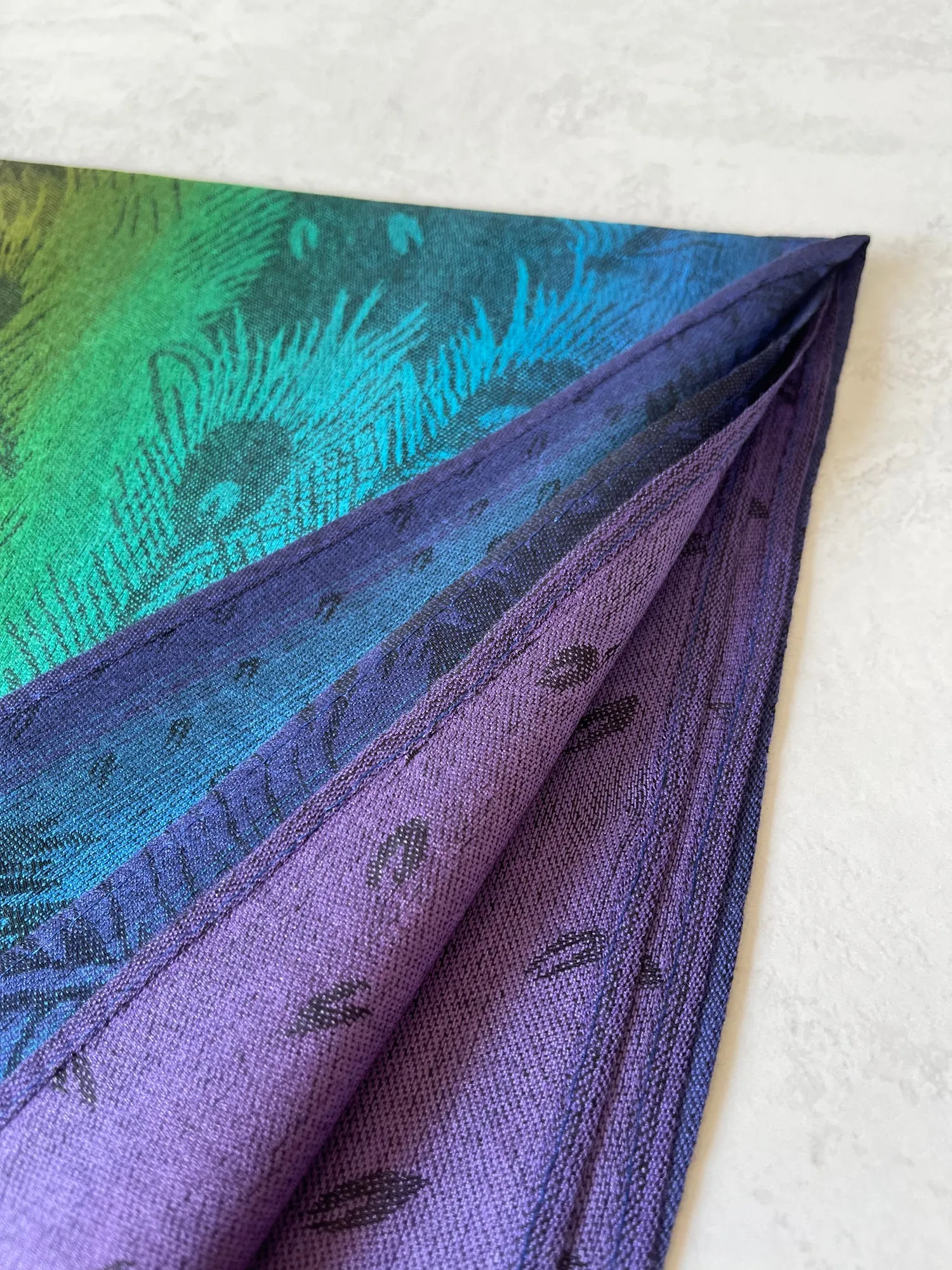 LARGE BLACK RAINBOW FEATHER AND LEAF PRINT PASHMINA SHAWL SCARF